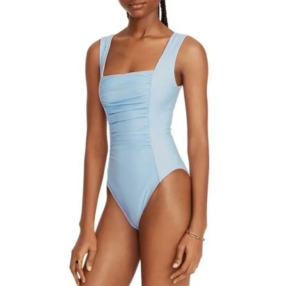 NWT Plus J.Crew Ruched squareneck One Piece Swimsuit in Blue Mist Size 18